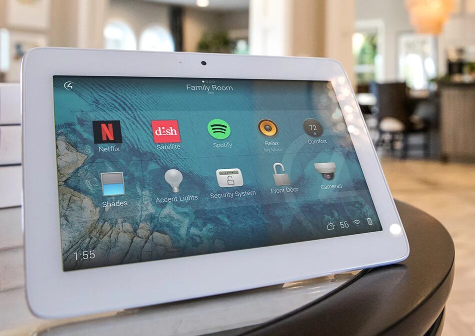Wall-mounted touch panel controlling the house